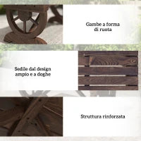 Panca a 2 Posti da Esterno in Legno di Abete con Effetto Bruciato (98x50x39.5cm) Gambe con Design a Ruota(Ø41cm)