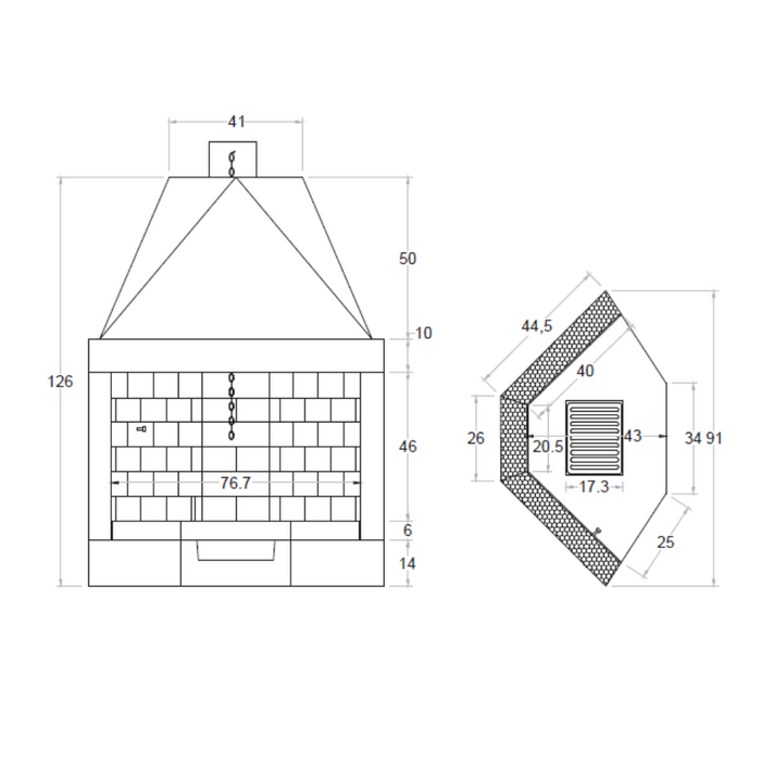 Camino a legna prefabbricato con focolare aperto refrattario rot80ref calore