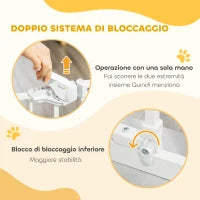 Cancelletto per Cani con Porta Piccola, Montaggio a Pressione e Chiusura Automatica, 74-80x91.4cm, Bianco