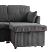 Divano Componibile a L in Velluto, Divano letto reclinabile estraibile convertibile, con sedili portaoggetti, Grigio Scuro