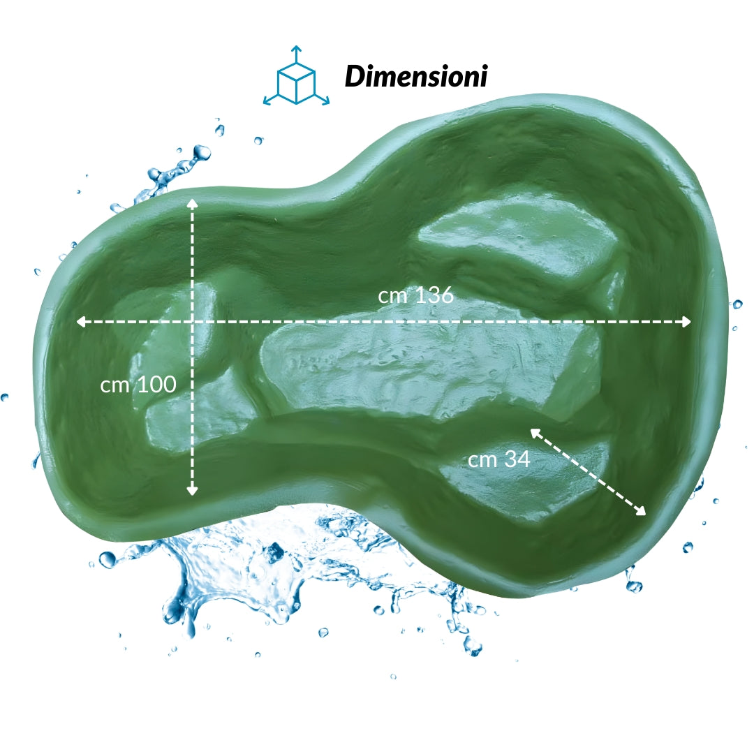 Laghetto da giardino green bracciano litri 220 dimensioni 136x100xh34 cm