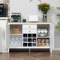 Mobile Buffet da Cucina con 2 Cassetti, 2 Porte Ripiani Regolabili e Portabottiglie per 9 Bottiglie, Bianco