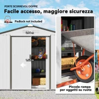 Casetta Porta Utensili in Acciaio, Capanno da Giardino con Porte Scorrevoli, 213x130x185 cm, Bianco