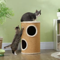Torre Tiragraffi per Gatti a 2 Livelli in Sisal con Casette in Peluche per 1-2 Gatti, Marrone