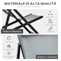 Set 2 Sedie Poltrona Sdraio da Esterni, Pieghevoli e Reclinabili, in Alluminio, 96.5x58x91.5 cm, Grigio Scuro