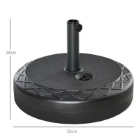Base per Ombrellone Rotonda Ø55cm in Plastica da 30kg per Pali da Ø38-48mm, Nero