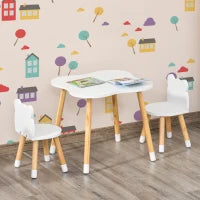 Set Tavolino con 2 Sedie per Bambini a Forma di Orsetto in Legno, Bianco