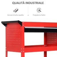 DURHAND Carrello Porta Attrezzi con Manico, Cassetto e 3 Ripiani, in Lamiera di Acciaio, 82x35x76 cm, Rosso