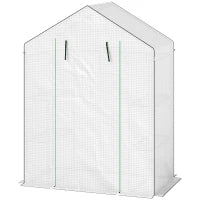 Serra da giardino con 1 porta 1 finestra 3 livelli per Verdure Piante Fiori Tela PE 143 x 74 x 190 cm bianco