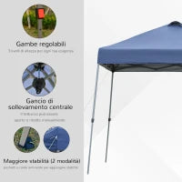 Gazebo Pieghevole 3x3m da Giardino ed Esterno in Metallo e Tessuto Oxford Blu con Borsa da Viaggio e Gambe Regolabile 3 Livelli
