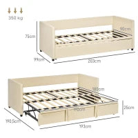 Struttura per Divano Letto 2 in 1, Divano 2 Posti e Letto Matrimoniale, Due Materassi Compatibili da 90 x 190 cm, Crema