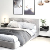 Set da 2 Comodini Moderni Sospesi con Cassetto e Mensola in Legno 35x32x22.5cm, Nero Lucido