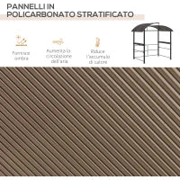 Gazebo per Barbecue con Tetto e 2 Ripiani Portaoggetti, in Metallo e PC, 240x150x230cm, Grigio Scuro