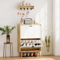 Scarpiere Stretto con 2 Porte in Bianco Lucido Ripiani Regolabili Gambe in Legno per 12 Paia di Scarpe