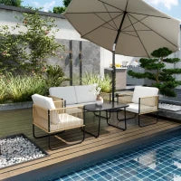 Set da Giardino 4 Pezzi in Rattan e Acciaio con Divanetto, 2 Poltrone da Esterno e Tavolino Basso, Multicolore