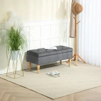 Panchina Contenitore 2 in 1 con Coperchio in Velluto a Molla Trapuntato e Piedi in Legno, Grigio Scuro