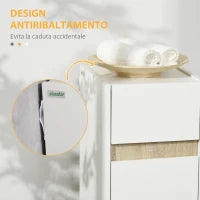 kleankin Mobiletto Bagno con Cassetto e Armadietto con Mensola Regolabile in Legno 30x33x88cm, Bianco