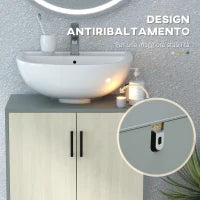 kleankin Mobile Bagno sottolavabo con Doppia anta e ripiano in Truciolato, 60x30x60cm, Grigio e color Quercia