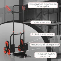 Carrello Portapacchi Pieghevole 120 kg max con Maniglia Estraibile, 60x45x109 cm, Rosso e Nero