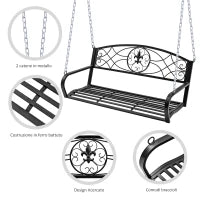 Dondolo 2 Persone Design Classico Catene Incluse da Giardino Acciaio 132 x 63 x 58 cm Nero