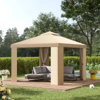 Gazebo da Giardino 3x3m in Metallo con Zanzariera e Tetto a 2 Livelli in Poliestere Cachi