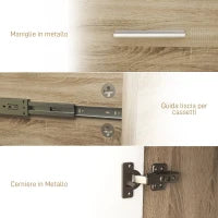 Credenza Moderna con 3 Armadietti e 2 Cassetti, in Legno, 106x35x76 cm, color Legno