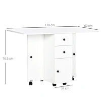 Tavolo a Ribalta per 6 Persone max con 2 Cassetti, Armadietto e Ripiano, in Truciolato, 120x60x76.5 cm, Bianco