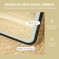 Specchio da Parete Touch con Illuminazione LED Regolabile, in Vetro Temperato e Metallo, 40x3x120 cm, Nero