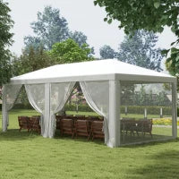 Gazebo da Giardino per Feste con 6 Pareti Rimovibili a Zanzariera, 582x295x255cm, Bianco