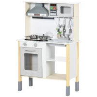 HOMCOM Cucina Giocattolo per Bambini con Altezza Regolabile, Suoni, Luci e Utensili, in MDF e PP, 60x30.5x93.2 cm