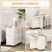 Tavolo da Cucina a Ribalta con 2 Cassetti e Armadietto ad Ante, in Truciolato, 120x80x75 cm, Bianco