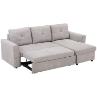 Divano Letto a 3 Posti con Funzione Letto, Divano Letto con Chaise Longue, Divano Imbottito, Grigio