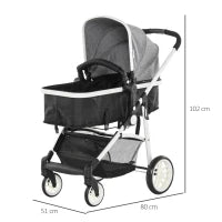 Carrozzina per Bambini 0-36 Mesi Pieghevole e Regolabile, in Metallo e Poliestere, 80x51x102 cm, Grigio