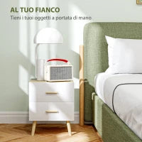 Comodino con 2 Cassetti in Legno in Stile Scandinavo, 40x40x50 cm, Rovere