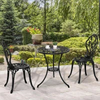 Set da Giardino 3 Pezzi in Alluminio con 2 Sedie 42.5x47.5x89 cm e Tavolino Rotondo Ø60x67 cm, Nero