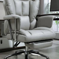 Sedia da ufficio ergonomica, imbottita, con poggiapiedi, schienale regolabile, 360° girevole, Grigio Chiaro