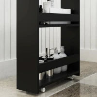 kleankin Carrello di Stoccaggio a 3 Piani, Carrello Portaoggetti con Ruote e Maniglia, 48 x 15 x 80 cm, Nero