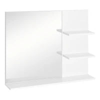 kleankin Mobiletto Pensile Bagno 60 x 10 x 48cm, con Specchio e 3 Ripiani, Armadietto a Parete in MDF Bianco