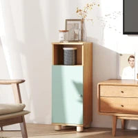 Mobile da bagno, mobiletto portaoggetti stretto con armadio a porta e vano aperto, 30x30x80cm, verde