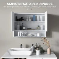 Armadietto con Specchio a Muro, Luci a LED, Ripiano Aperto e Ripiano Interno, 80x15x60cm