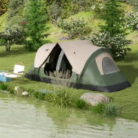Tenda da Campeggio 6 Posti con 2 Stanze Separate, Poliestere e Fibra di Vetro, 450x215x180 cm, Verde Scuro