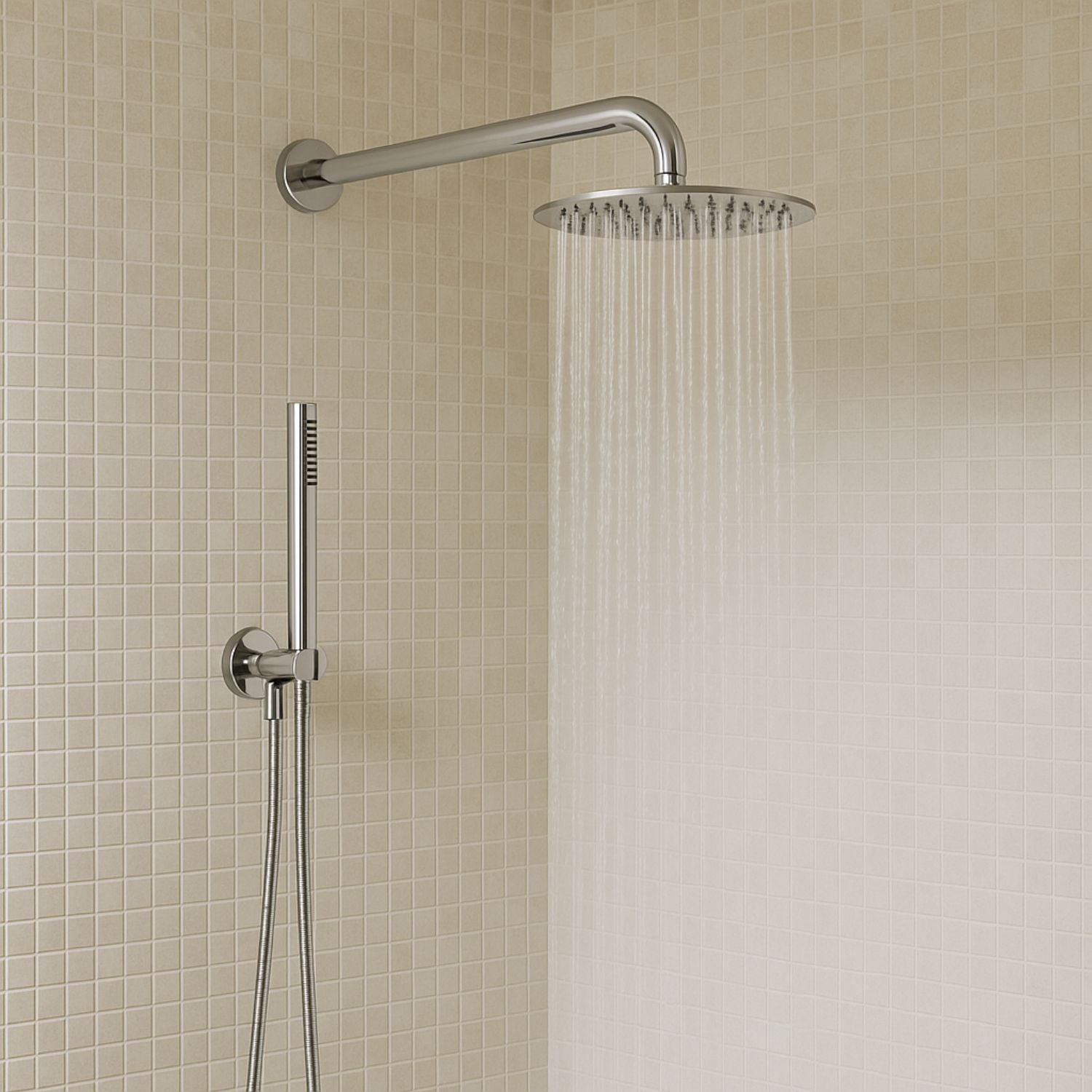 Set per doccia soffione tondo in acciaio inox 250 millimetri effetto spazzolato *** confezione 1