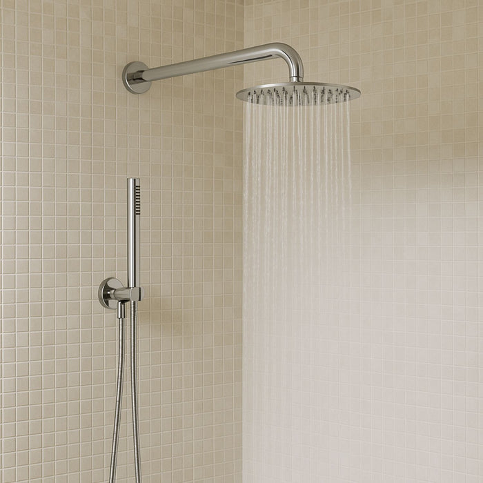 Set per doccia soffione tondo in acciaio inox 250 millimetri effetto spazzolato *** confezione 1