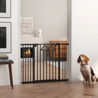 Cancelletto per Cani con 4 Viti Regolabili e Nastro Adesivo, in Metallo e Plastica, 74-100x76 cm, Nero