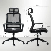 Sedia da Ufficio Ergonomica con Poggiatesta e Altezza Regolabili, Funzione Dondolo e Ruote, Nero
