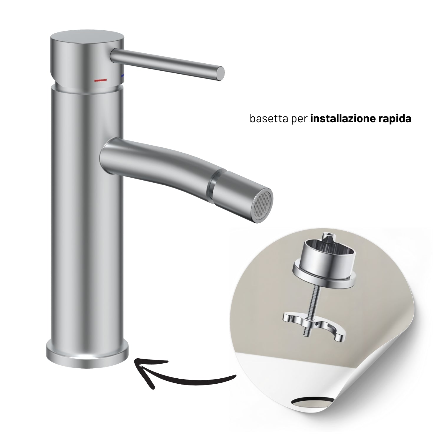 Miscelatore monocomando per bidet serie jazz installazione rapida con piletta click clack *** finitura- nickel spazzo...