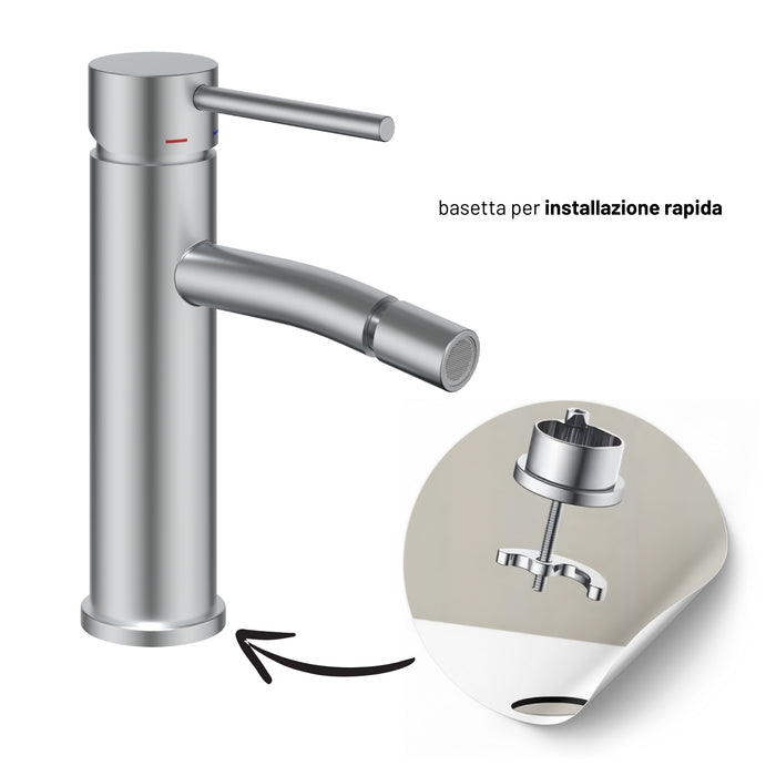 Miscelatore monocomando per bidet serie jazz installazione rapida con piletta click clack *** finitura- nickel spazzo...