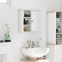Armadietto 3 Ripiani Anta Design Moderno Salvaspazio da Parete Bagno e Cucina Legno 53x14,5x50.5cm Bianco