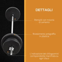 Set Bilanciere e Dischi 65kg con 2 Manubri Pesi, Bilanciere Palestra Manubri con 14 Dischi in Acciaio e Plastica