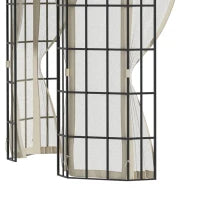 Gazebo da Giardino con Zanzariera, Tetto a 2 Livelli e Struttura in Metallo, 3.7x3m, Beige